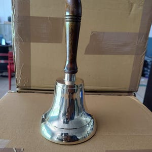 Brass Hand Bell with Wooden Handle: Antique Style Dinner Bell