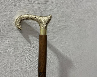 Gehstock - 3-fach Gehstock aus Holz mit floralem Muster, Vintage Stil Gehhilfe