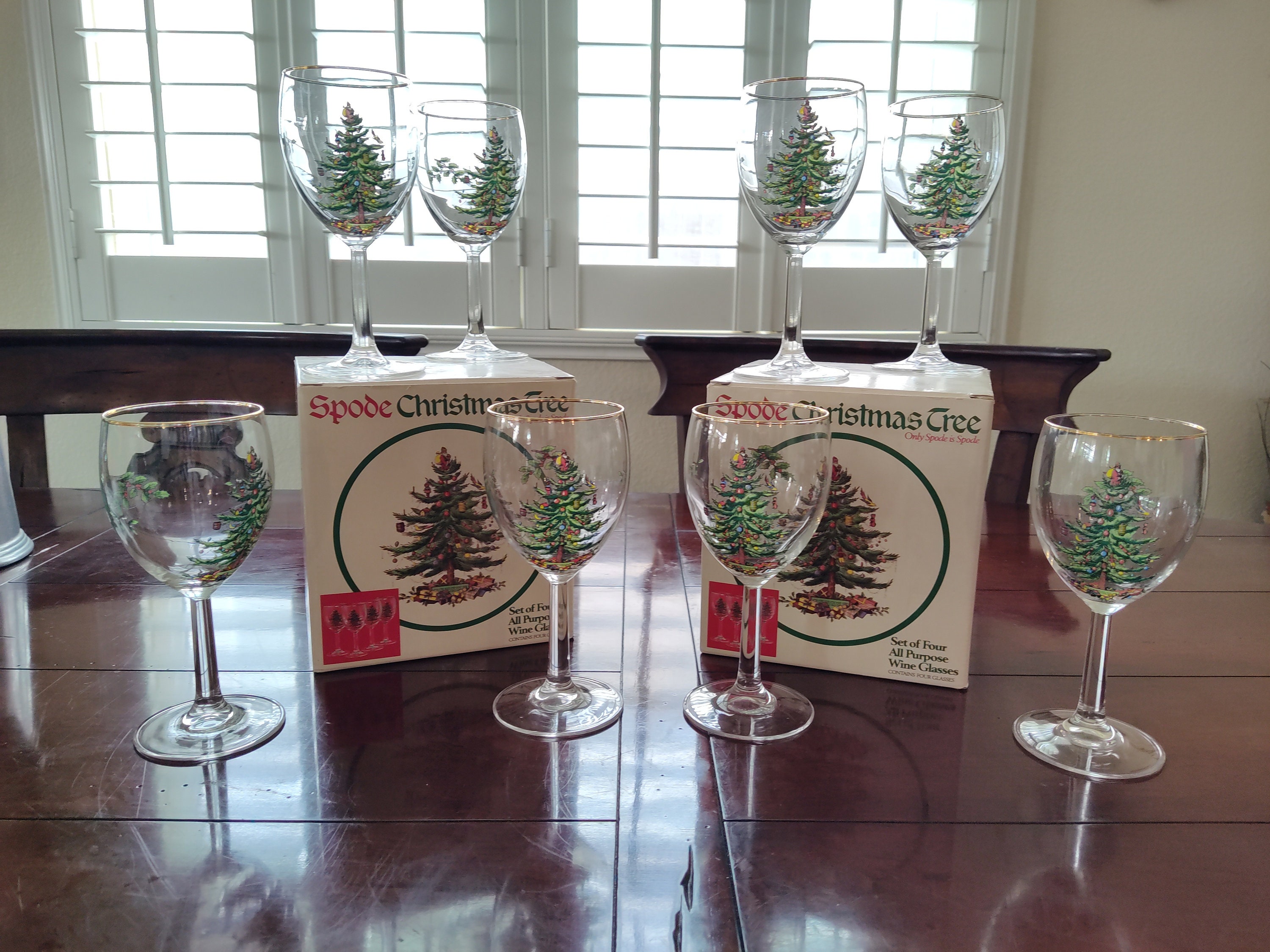 Spode Christmas Tree Stemless Wine Glasses - 2 Piece, In Good Condition