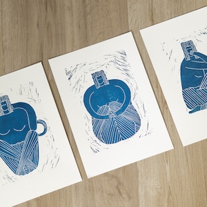 Original linocut series &quot;Linocut Figure&quot; // Hand-printed // A4
