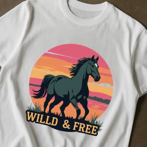 Wild and Free Horse PNG – Horse Print, Western Style T-Shirt Design, Running Horse Sublimation, Cowboy Aesthetic Shirt, Digital Download
