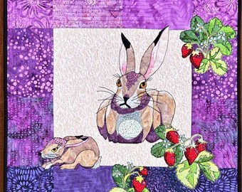 Erdbeerfelder Quilt Anleitung: Hasen Familie, Raw-Edge Applikation (PDF-Muster)