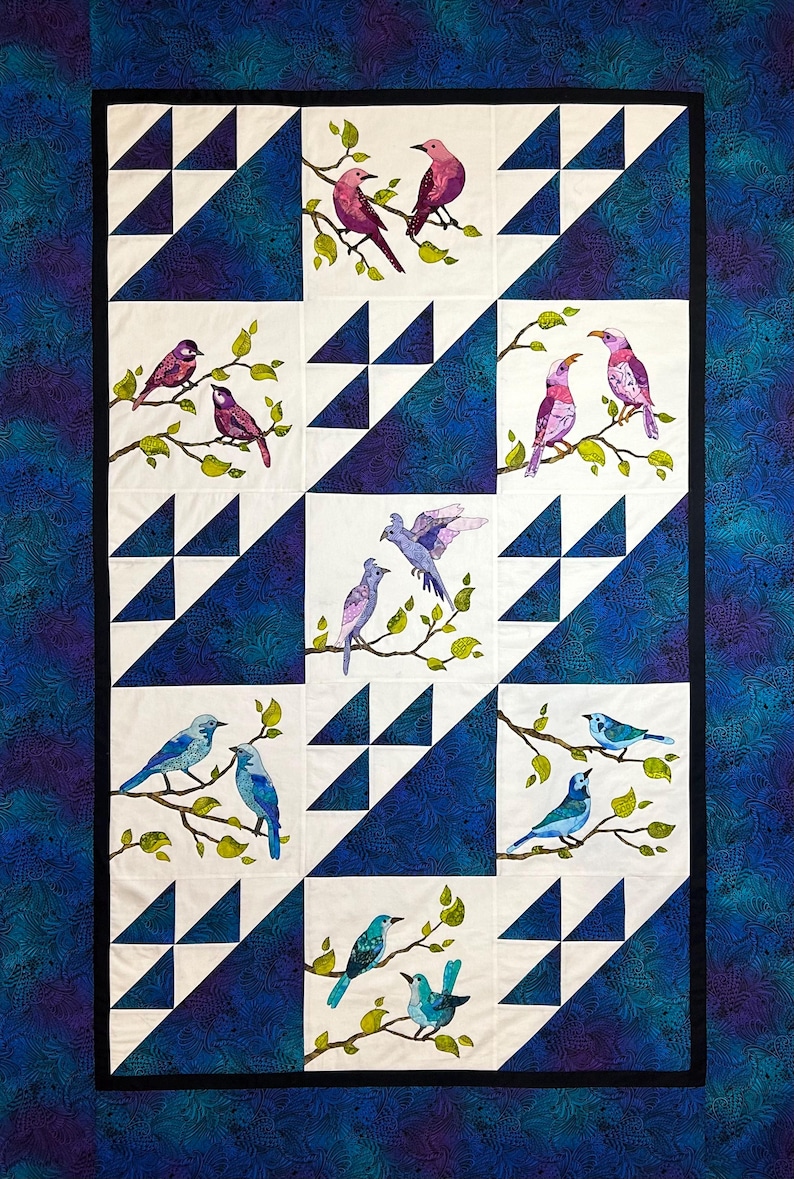 Bird Square Pattern TRADITIONAL TWEETS- PDF Pattern- (50 X 70 Inches) 7 Pairs of Delightful ...