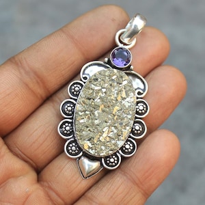 Einzigartige Pyrit Druzy Anhänger Pyrit Druzy Edelstein Handgemacht 925 Sterling Silber Schmuck Anhänger Für Frauen Geschenke Edelstein Schmuck Für Sie