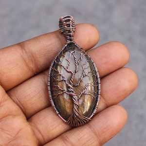 Beautiful Handmade Tree Of Life Labradorite Copper Wire Wrap Pendant Copper Wire Wrap Pendant Jewelry Boho Pendant Gemstone Pendant For Gift