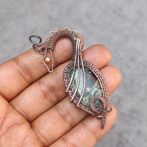 Handmade Kambaba Jasper Pendant: Copper Wire Wrapped Boho Jewelry