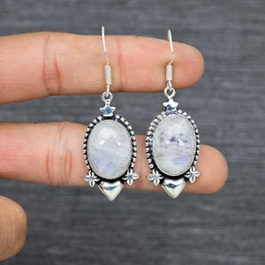 Handmade Oval Moonstone Earrings: 925 Sterling Silver Dangle Earrings