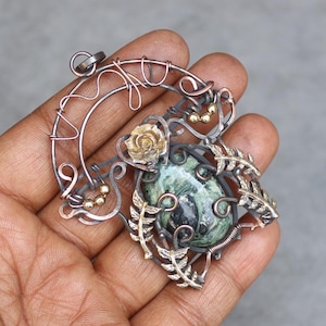 Handmade Copper Wire Wrapped Kambaba Jasper Pendant: Boho Gemstone Jewelry
