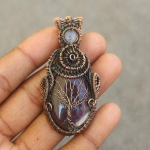 Handmade Copper Wire Wrap Amethyst tree of life Pendant  moonstone Boho Gemstone Jewelry