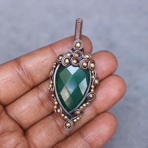 Handmade Copper Wire Wrapped Emerald Pendant: Boho Gemstone Jewelry