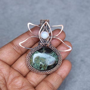 Handmade Moonstone & Kambaba Jasper Copper Wire Wrap Pendant