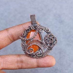 Handmade Copper Wire Wrap Pendant: Baltic Amber Gemstone Boho Jewelry