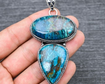 Chrysocolla Gemstone Pendant: Handmade 925 Sterling Silver Jewelry