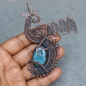 Labradorite Dragon Pendant: Copper Wire Wrapped Gemstone Boho Jewelry
