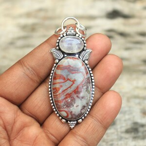 Sterling Silver Laguna Lace Agate Pendant: Handmade Moonstone Necklace