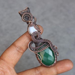 Handmade Copper Wire Wrapped Emerald Pendant: Boho Gemstone Jewelry