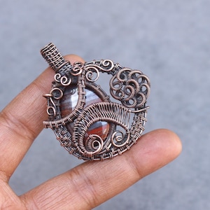 Handmade Iron Tiger Eye Copper Wire Wrap Pendant: Boho Gemstone Jewelry