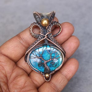 Chrysocolla Tree of Life Pendant: Handmade Copper Wire Wrapped Gemstone