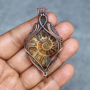 Tempting Ammonite  Pendant Handmade Copper Wire Wrap Pendant Jewelry Boho Pendant Gemstone Pendant For Gift Pendant Necklace