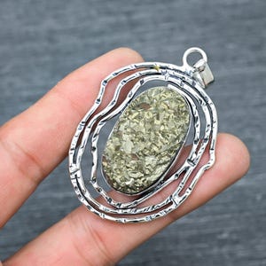 Natural Pyrite Druzy Pendant Pyrite Druzy Gemstone Handmade 925 Sterling Silver Jewelry Pendant For Women&#39;s Gifts Gemstone Jewelry For Her