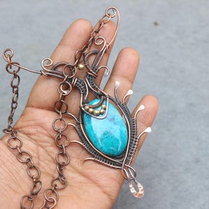 Gorgeous Chrysocolla Copper Wire Wrap Necklace Jewelry Boho Necklace Gemstone Pendant Oxidize Polish Copper Necklace Women Jewelry