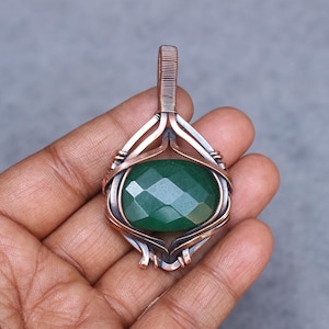 Handmade Copper Wire Wrapped Emerald Pendant: Boho Gemstone Jewelry