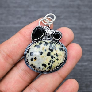 Beautiful Dalmatian Jasper Gemstone Pendant 925 Starling Silver Pendant Fine Handmade Jewelry Gift For Her Christmas Gift Boho Jewelry