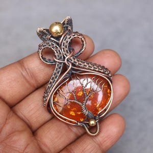 Handmade Copper Wire Tree of Life Baltic Amber Pendant
