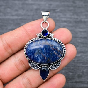 Natural Sodalite Moonstone Gemstone 925 Starling Silver Pendant Jewelry Pendant Christmas Gift Pendant Oxidize Handwork Pendant For Gift
