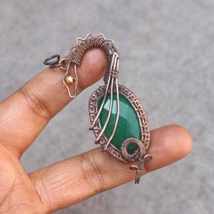Handmade Copper Wire Wrapped Emerald Pendant - Boho Gemstone Jewelry