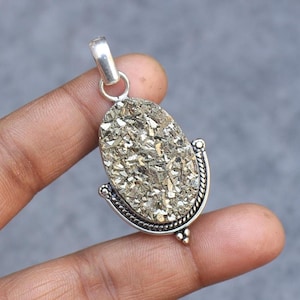 Elegant Pyrite Druzy Pendant Pyrite Druzy Gemstone Handmade 925 Sterling Silver Jewelry Pendant For Women&#39;s Gifts Gemstone Jewelry For Her