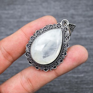 Blue Fire Moonstone Pendant: Pear-Shaped 925 Sterling Silver