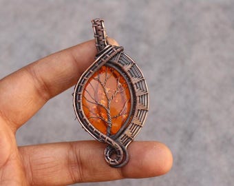 Tree Of Life Baltic Amber Pendant: Handmade Copper Wire Wrap
