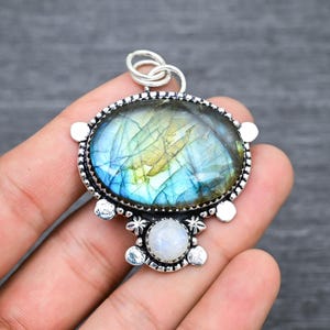 Labradorite & Moonstone Pendant: 925 Sterling Silver Evil Eye