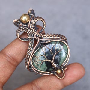 Kambaba Jasper Tree Of Life Pendant: Copper Wire Wrapped Boho Jewelry