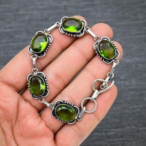 Handmade Faceted Peridot Bracelet: 925 Sterling Silver, 8 Inch