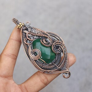 Handmade Copper Wire Wrapped Emerald Pendant: Boho Gemstone Jewelry