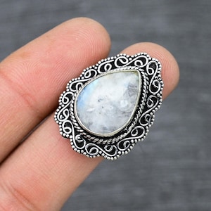 Handwork Pear Moonstone Ring: 925 Sterling Silver Engagement Ring