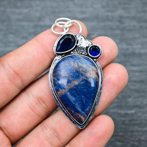 Dainty Blue Sodalite Gemstone 925 Starling Silver Pendant Jewelry Pendant Christmas Gift Pendant Oxidize Handwork Pendant Gift For Mother