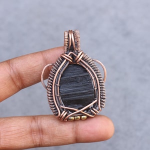 Spectacular Black Tourmaline Druzy Pendant Handmade Copper Wire Wrap Pendant Jewelry Boho Pendant Gemstone Pendant For Gift Pendant Necklace
