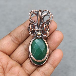 Handmade Copper Wire Wrapped Emerald Pendant: Boho Gemstone Jewelry