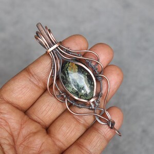 Handmade Kambaba Jasper Pendant: Copper Wire Wrapped Gemstone Jewelry