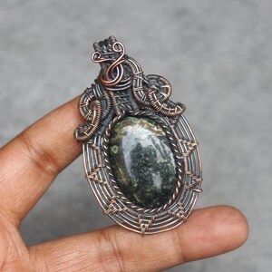Handmade Kambaba Jasper Pendant: Copper Wire Wrapped Boho Jewelry