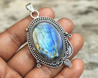 Pendentif labradorite fait main : bijoux en argent sterling 925 avec pierres précieuses