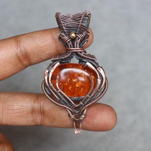 Handmade Copper Wire Wrap Pendant: Baltic Amber Gemstone Boho Jewelry