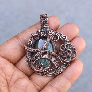 Kambaba Jasper Pendant: Handmade Copper Wire Wrapped Boho Jewelry