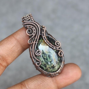 Handmade Kambaba Jasper Pendant: Copper Wire Wrapped Gemstone Jewelry