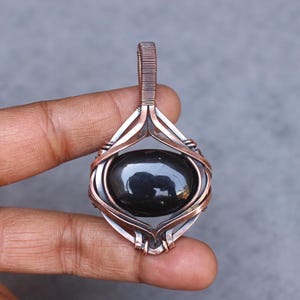 Black Onyx Copper Wire Wrap Pendant: Boho Gemstone Jewelry