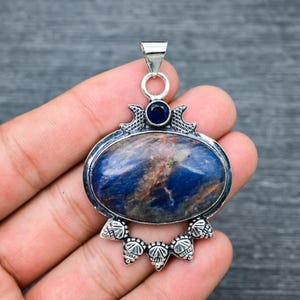 Elegant Sodalite Moonstone Gemstone 925 Starling Silver Pendant Jewelry Pendant Christmas Gift Pendant Oxidize Handwork Pendant For Gift