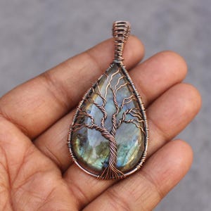 Tree Of Life Labradorite Copper Wire Wrap Pendant Beautiful Handmade Copper Wire Wrap Pendant Jewelry Boho Pendant Gemstone Pendant For Gift